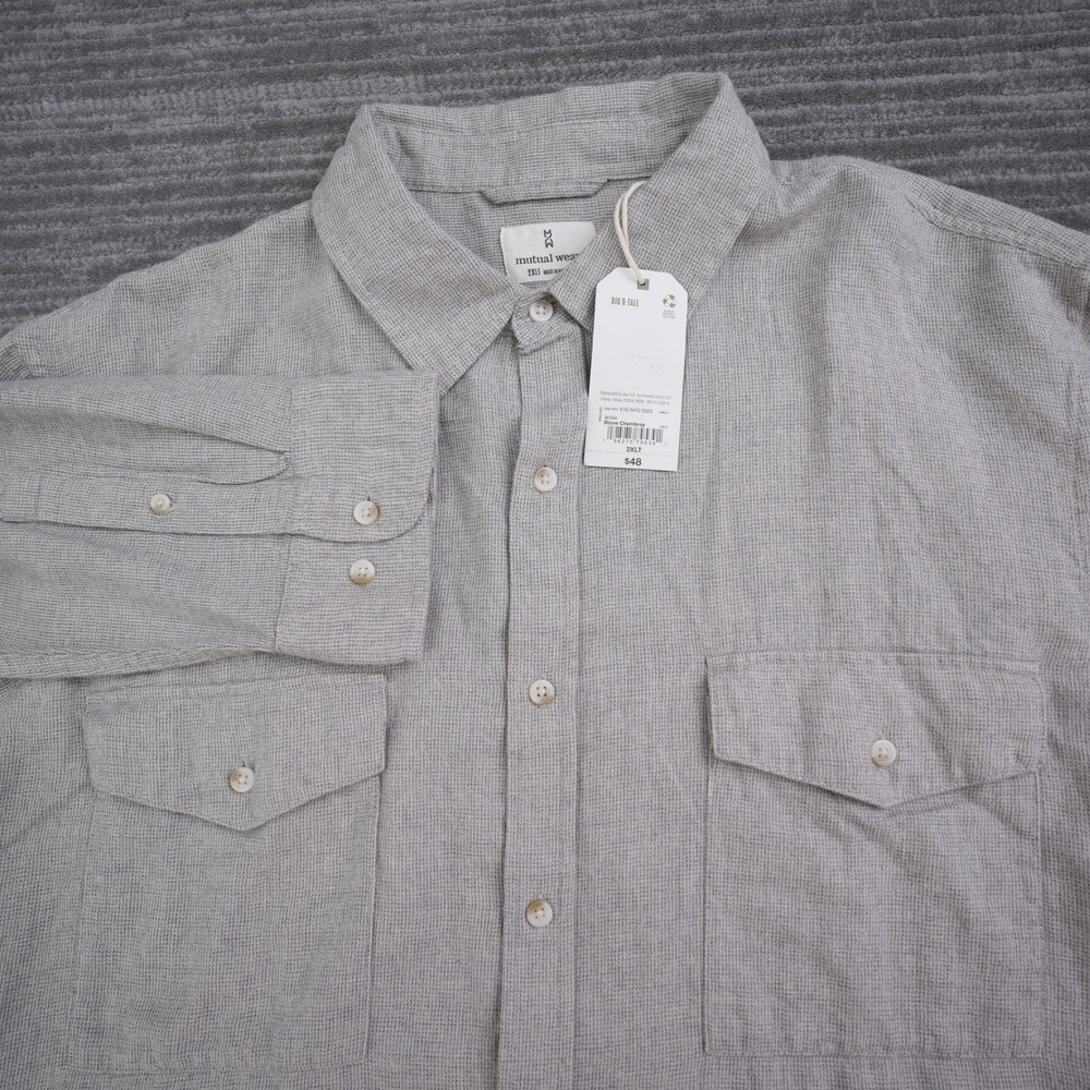 Mutual Weave Shirt Men Stone Chambray Button Up Big & Tall New‎ Tag 2XL Tall